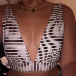 Striped deep V bikini set
